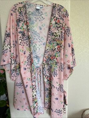Flora Nikrooz Pink Floral Satin Kimono Robe | bohemian Style